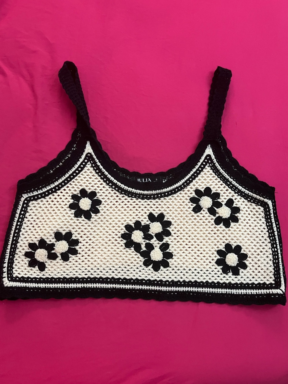 Crochet Floral Bralette - Black & White